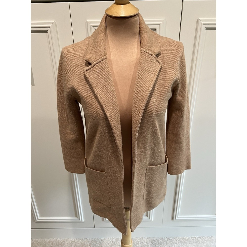 J Crew 365 Women's Tan Sophie Sweater Blazer Size XXS Knit‎ Preppy Minimalist